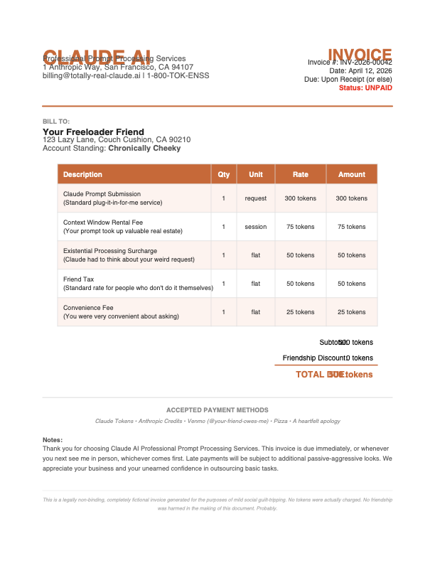 Claude AI consulting invoice