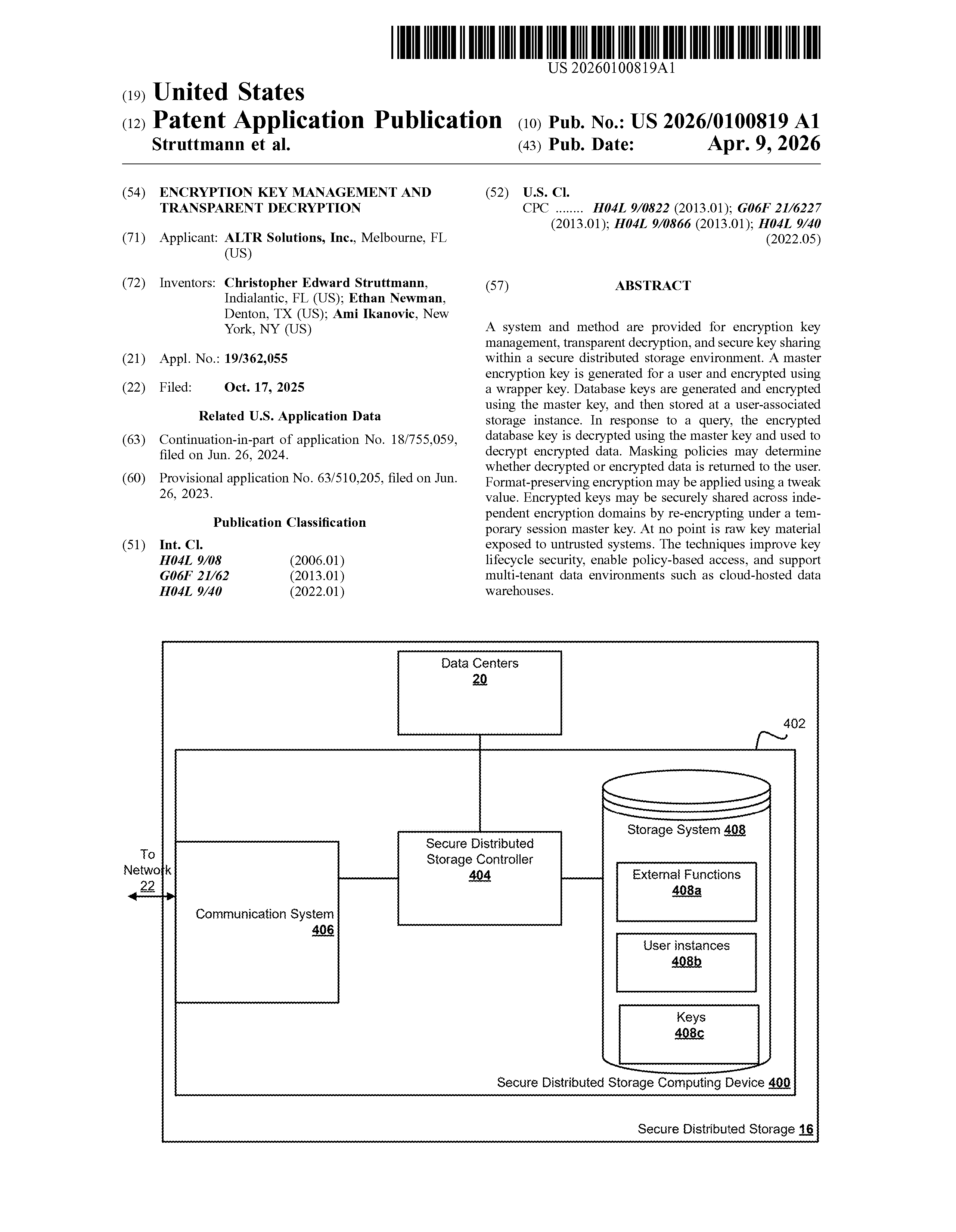 US Patent Application Publication US 2026/0100819 A1 page 1